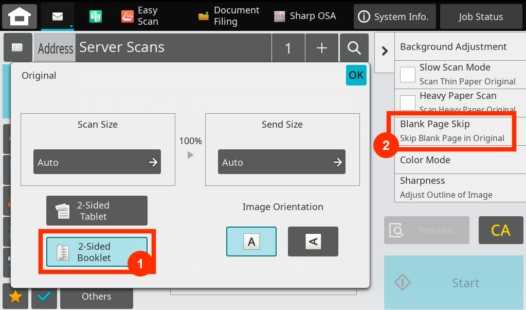 Tap 2-sided booklet, tap skip bank pages