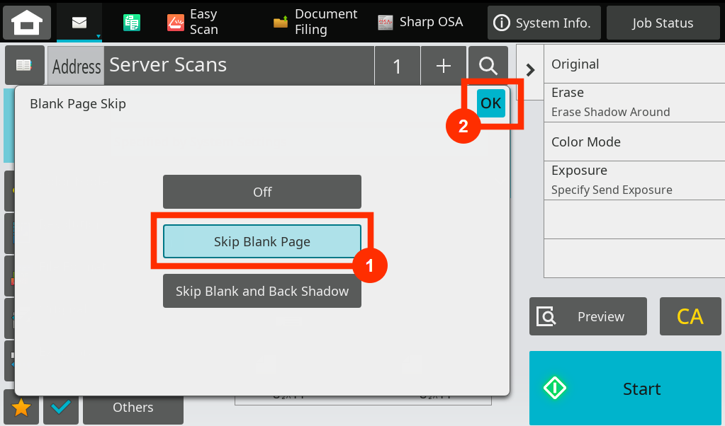 tp skip blank page then OK