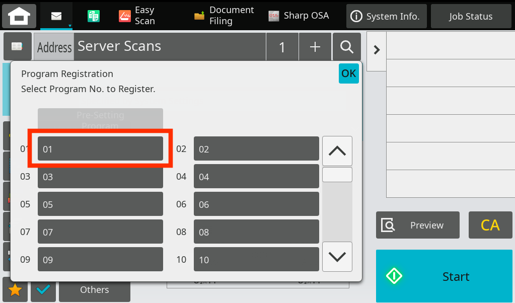 tap emtpy program button