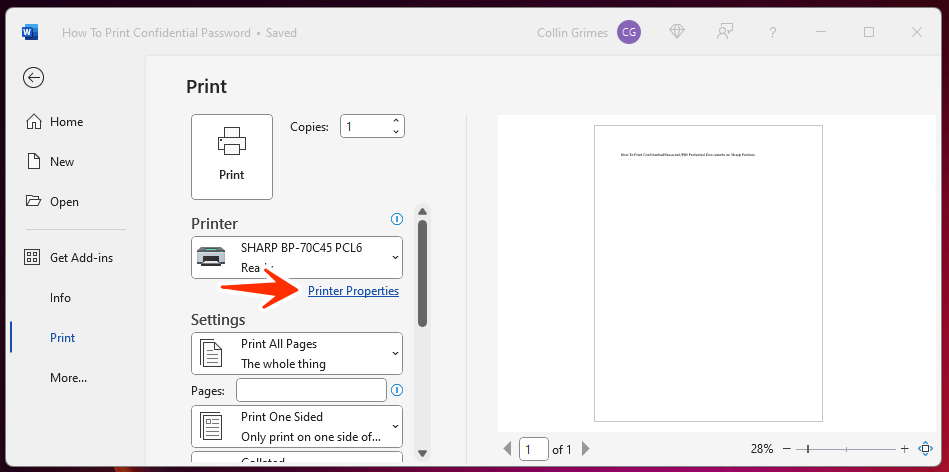 File, print, Printer Properties